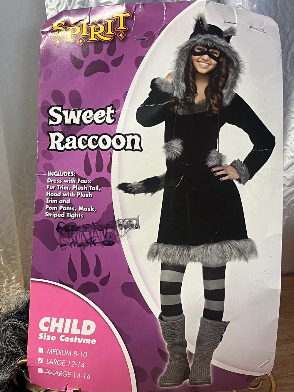 Spirit Halloween Sweet Raccoon Child Costume Large 12-14 Girls